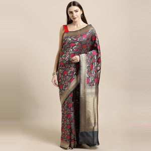 Grey Festive Wear Woven Kanjivaram Silk Saree - Peachmode