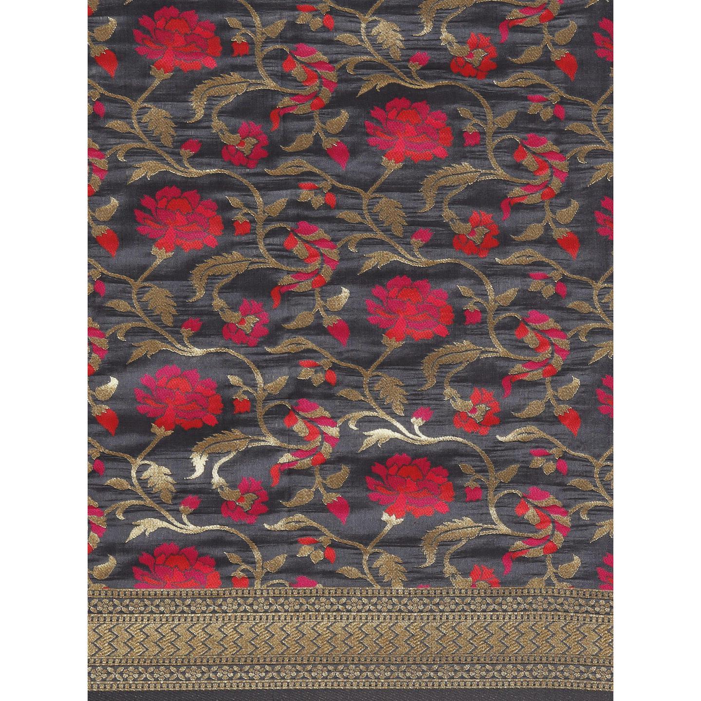 Grey Festive Wear Woven Kanjivaram Silk Saree - Peachmode