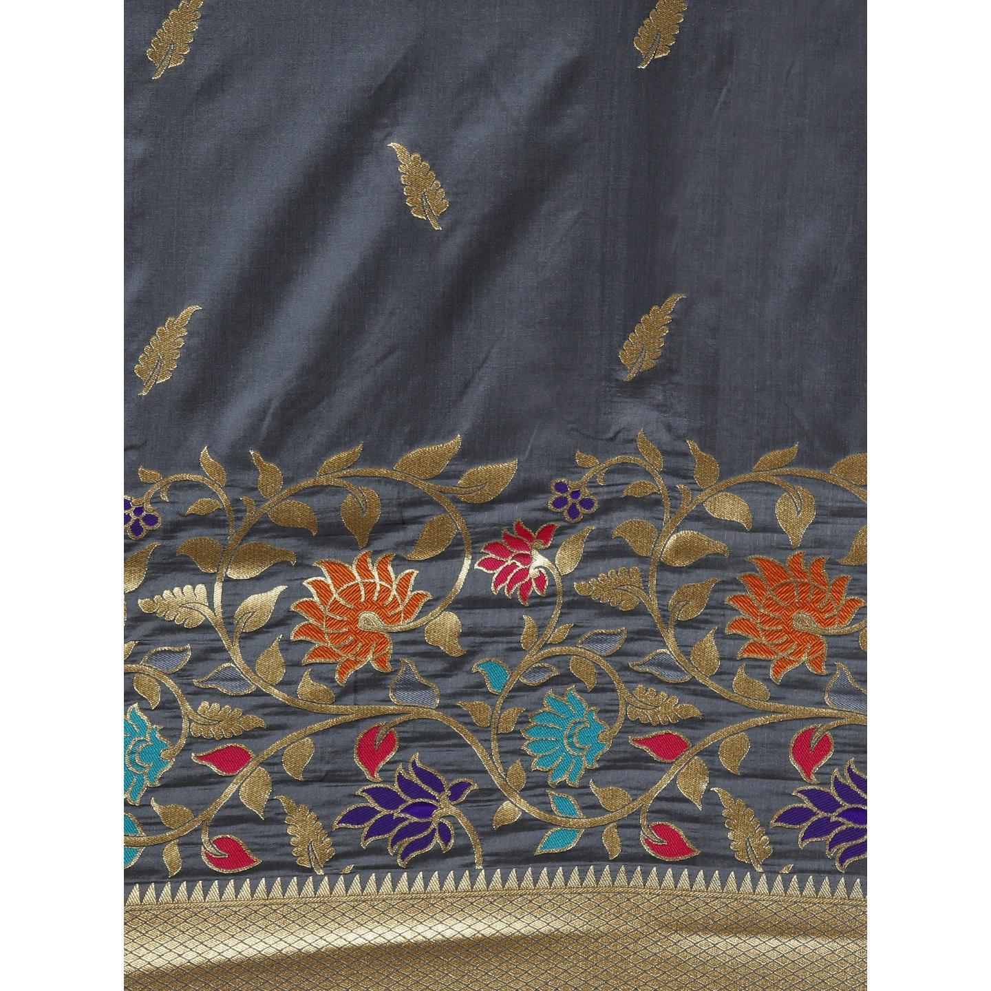 Grey Festive Wear Woven Kanjivaram Silk Saree - Peachmode