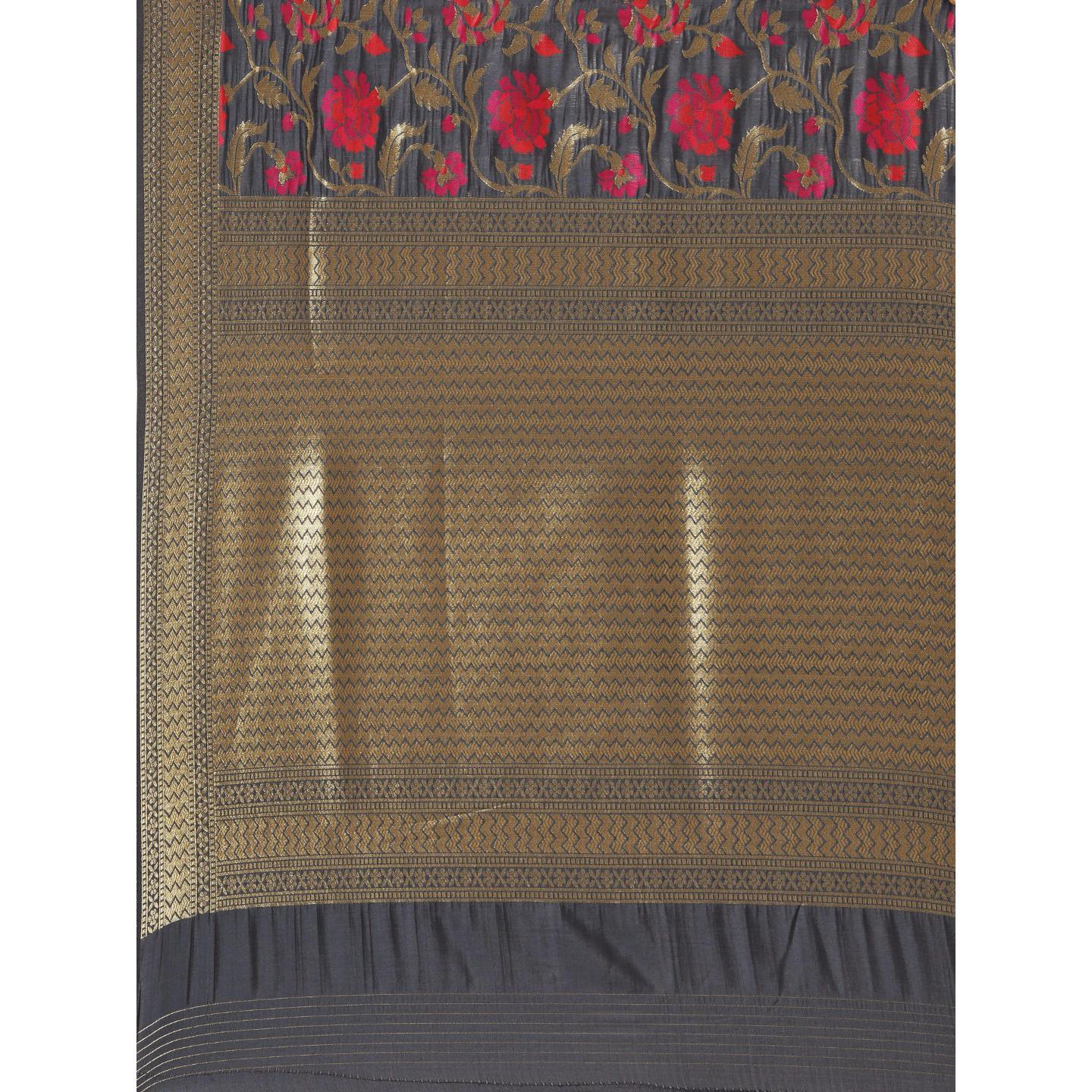 Grey Festive Wear Woven Kanjivaram Silk Saree - Peachmode