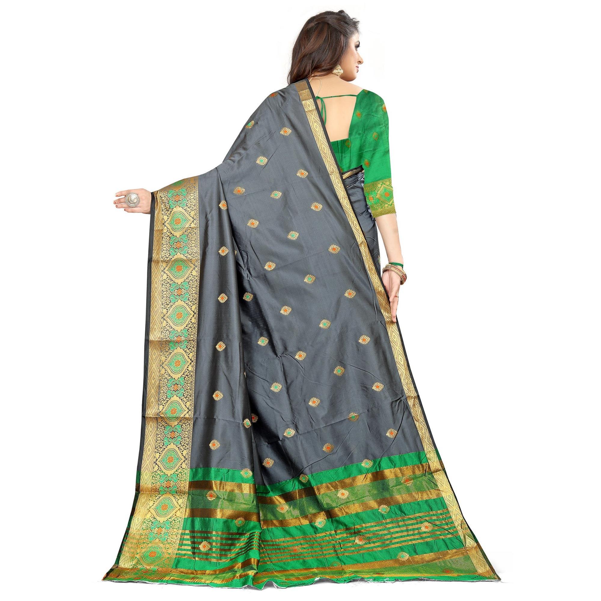 Grey Festive Wear Woven Maithili Silk Saree - Peachmode