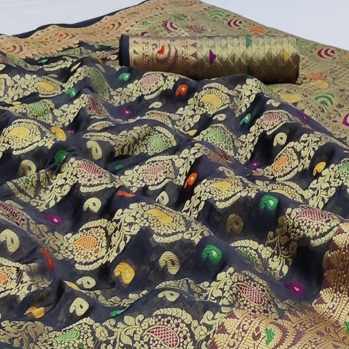 Grey Festive Wear Woven Organza Saree - Peachmode