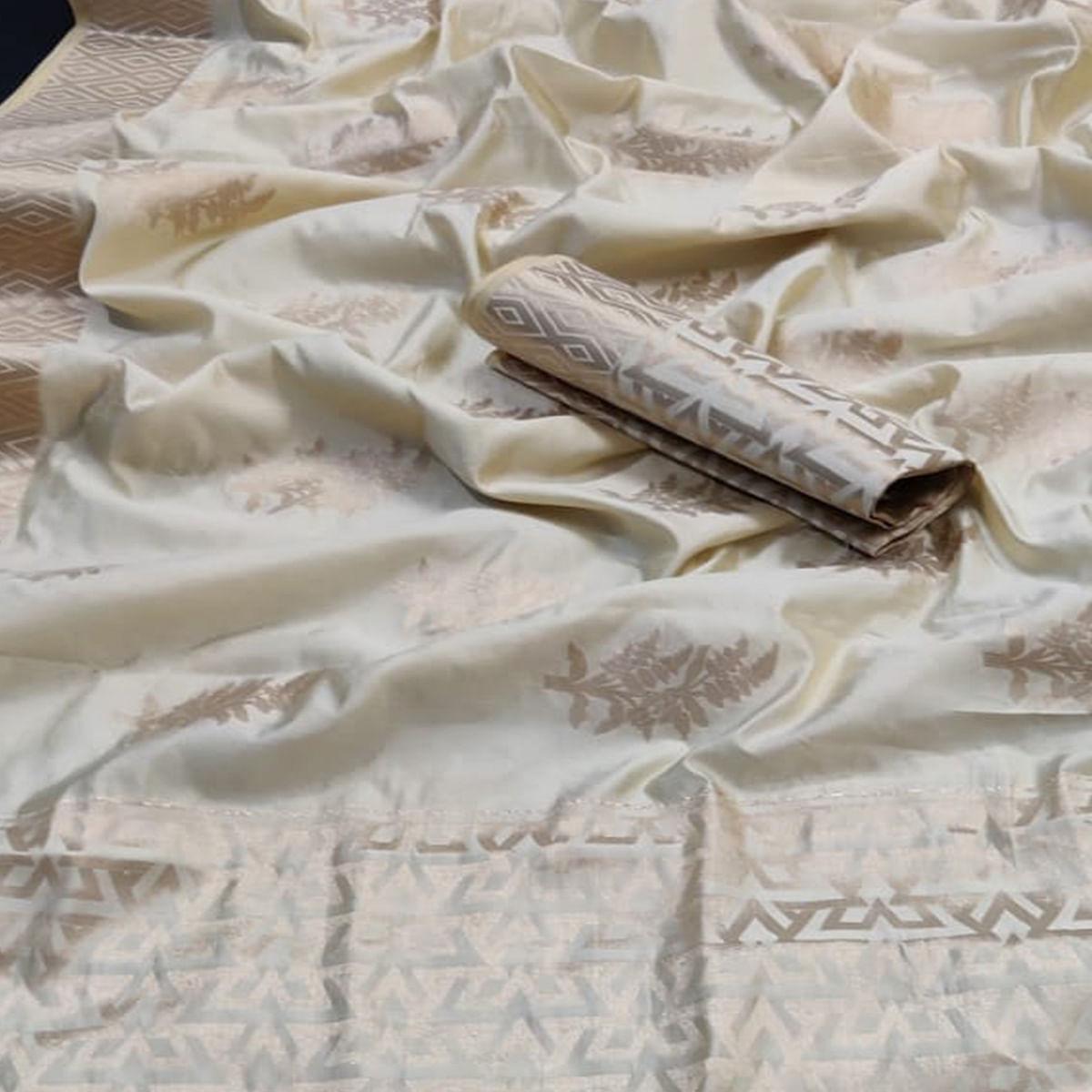 Grey Festive Wear Woven Silk Saree With Butta Pallu - Peachmode