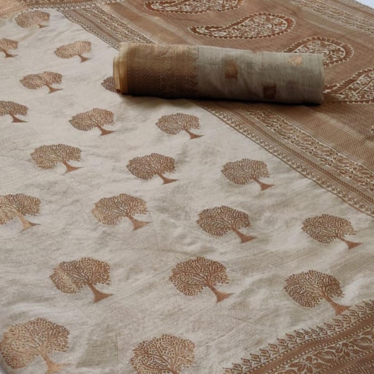 Grey Festive Wear Woven Soft Organza Saree - Peachmode