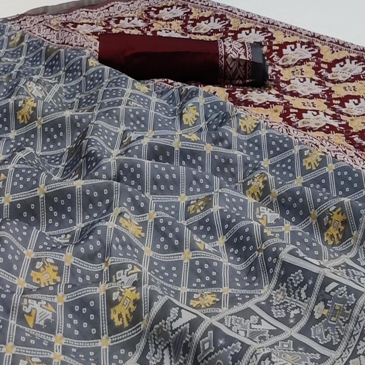 Grey Festive Wear Woven Soft Silk Patola Saree - Peachmode
