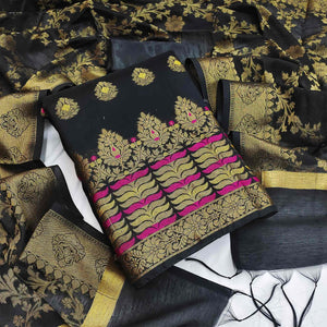 Grey Festive Wear Woven Work with Tassels Banarasi Jacquard Dress Material - Peachmode