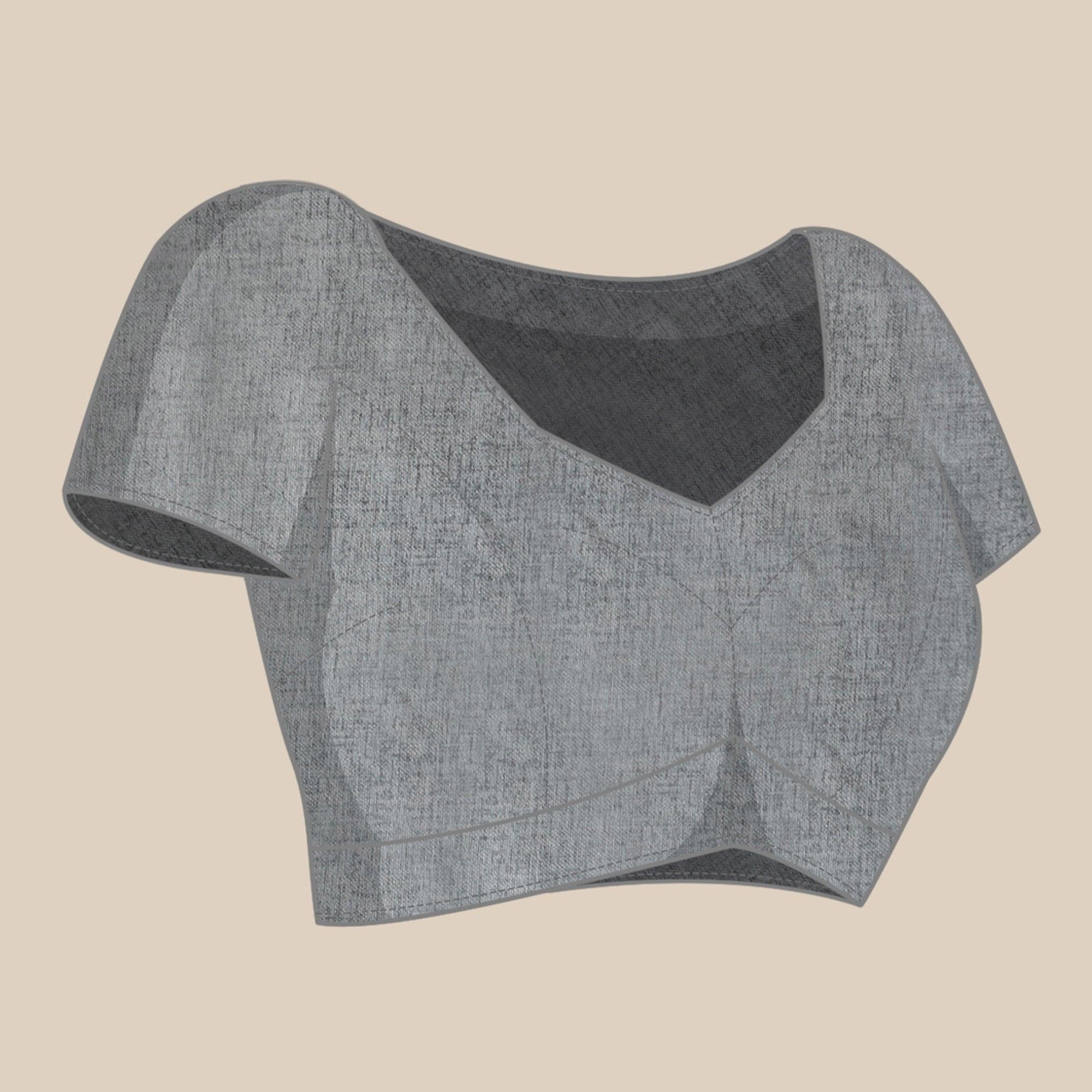 Grey Floral Printed Cotton Silk Saree - Peachmode