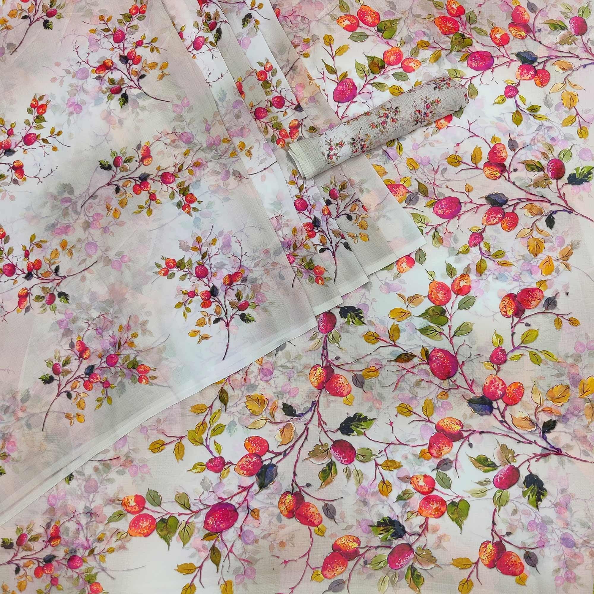 Grey Floral Printed Georgette Saree - Peachmode