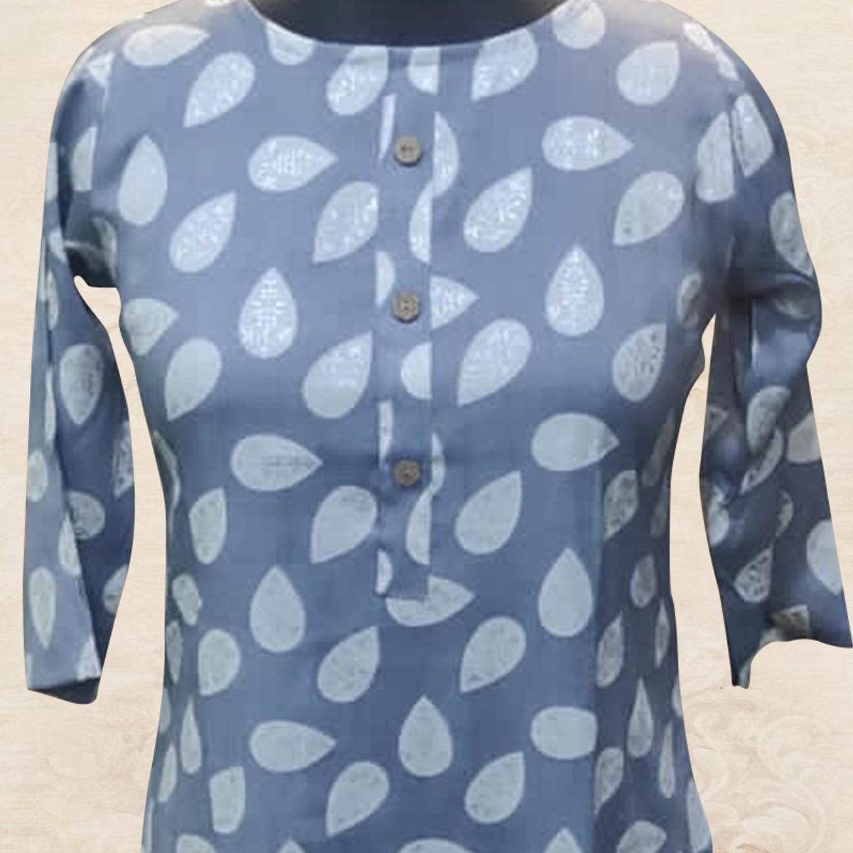 Grey Floral Printed Rayon Kurti - Peachmode