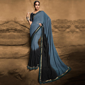 Grey Foil Printed Georgette Saree - Peachmode