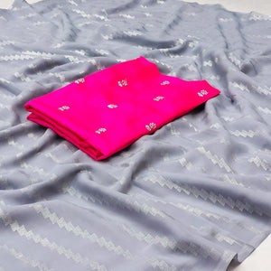 Grey Foil Printed Georgette Saree - Peachmode