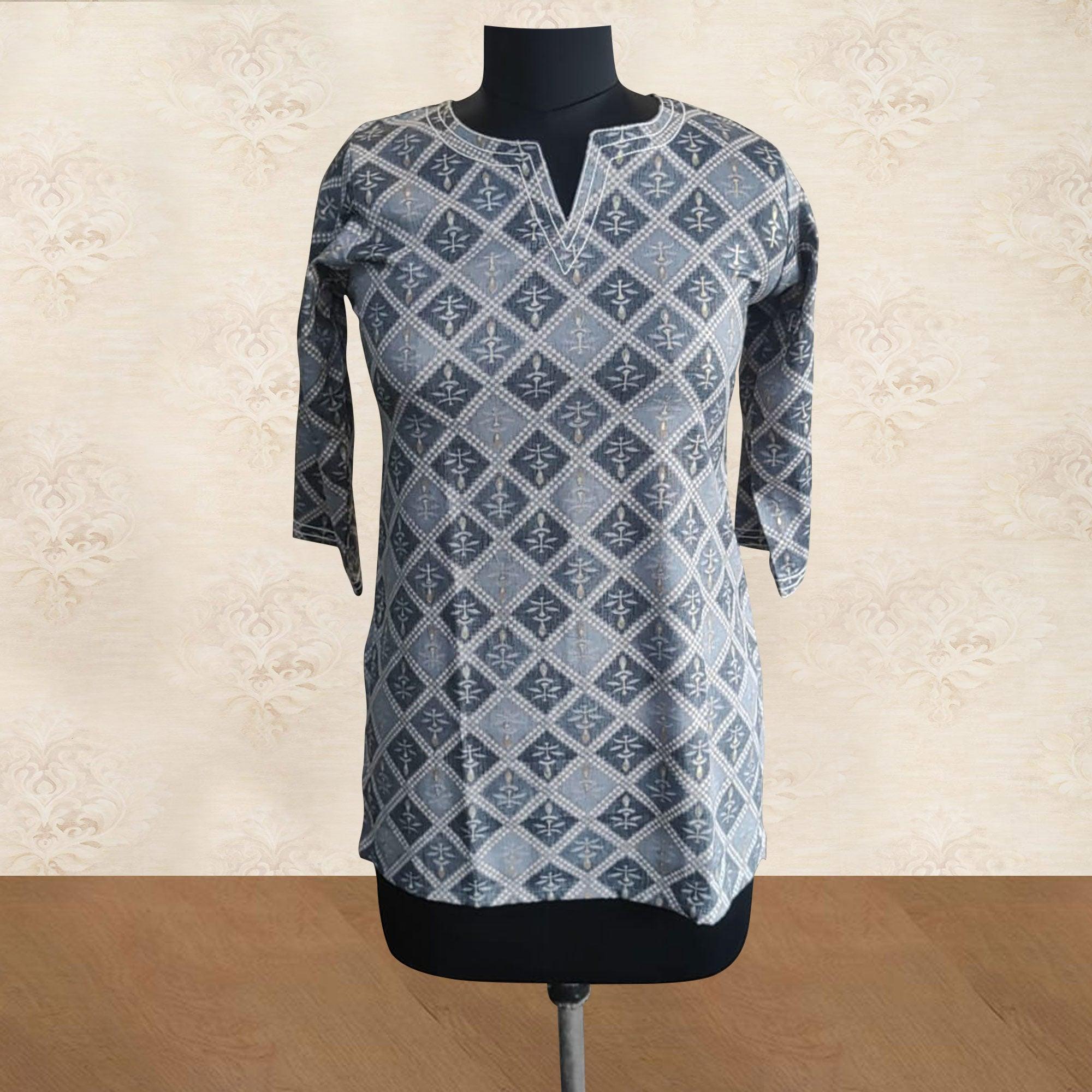 Grey Foil Printed Rayon Top - Peachmode