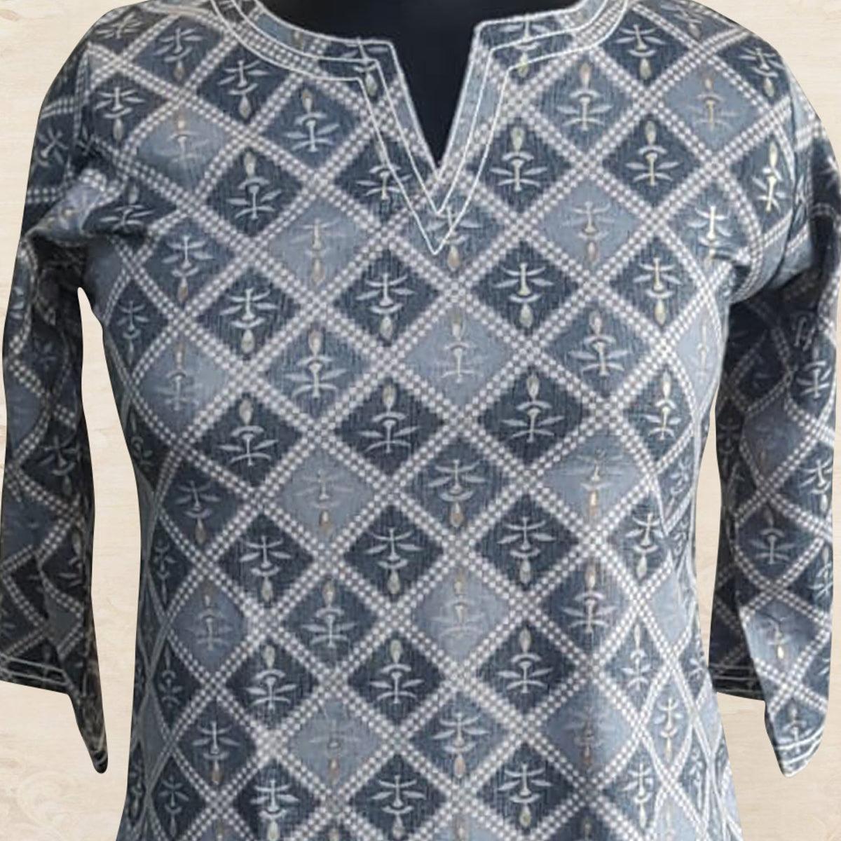 Grey Foil Printed Rayon Top - Peachmode