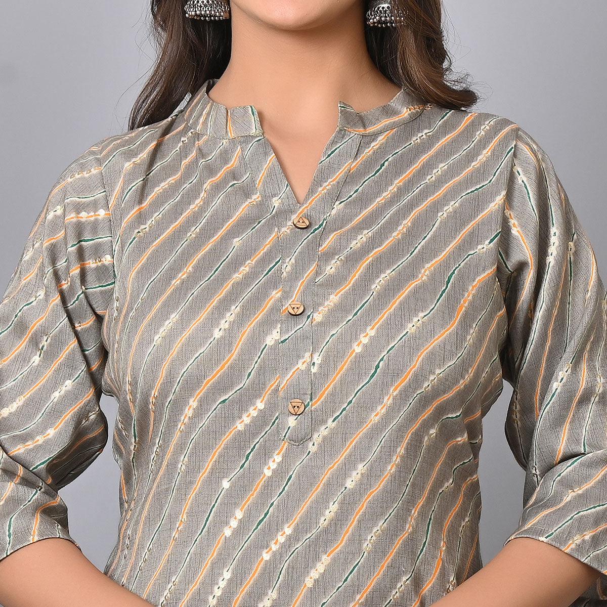 Grey Foil Printed Rayon Top - Peachmode