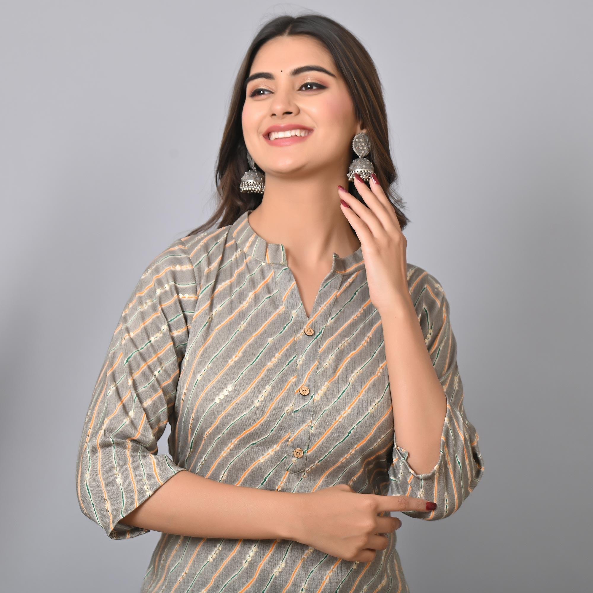 Grey Foil Printed Rayon Top - Peachmode