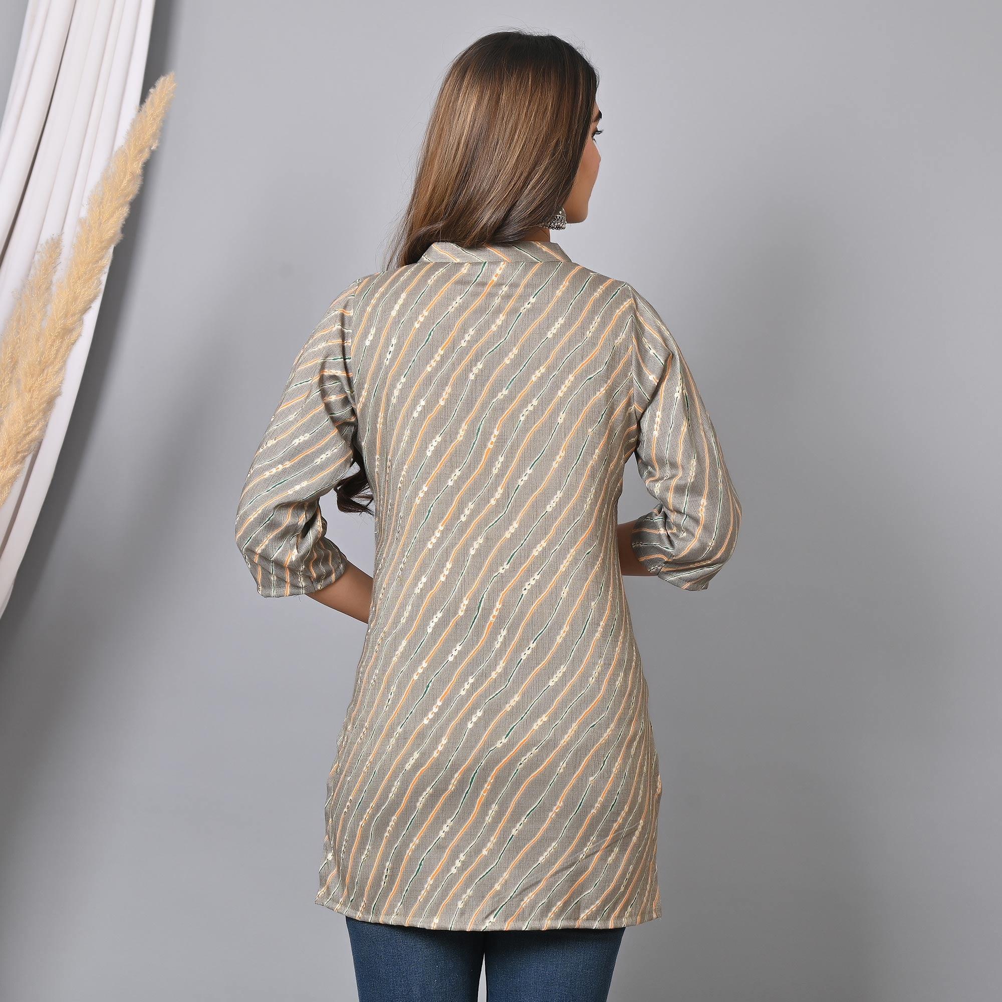 Grey Foil Printed Rayon Top - Peachmode