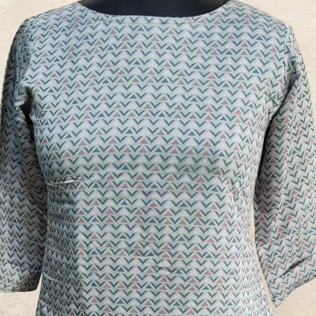 Grey Geometric Printed Chanderi Top - Peachmode