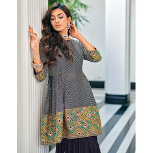 Grey Party Wear Embroidered Georgette Sharara Suit - Peachmode