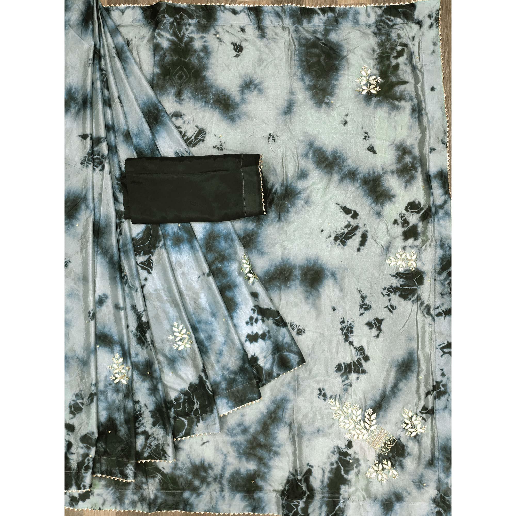 Grey Printed Chiffon Saree - Peachmode