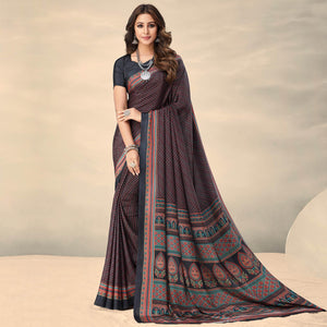 Grey Printed Crepe Saree - Peachmode