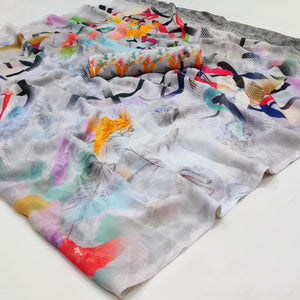 Grey Printed Georgette Saree - Peachmode