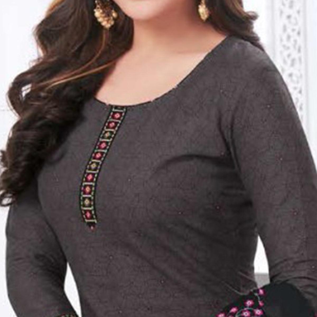 Grey Printed Leon Patiala Dress Material - Peachmode
