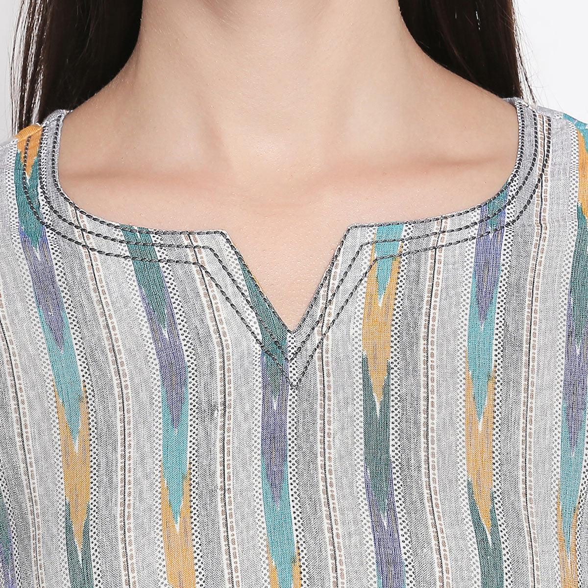 Grey Printed Pure Cotton Top - Peachmode