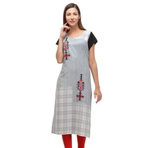 Grey Printed Rayon Kurti - Peachmode