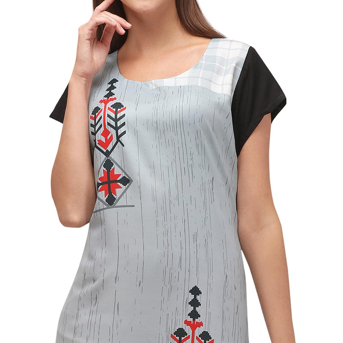 Grey Printed Rayon Kurti - Peachmode