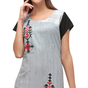 Grey Printed Rayon Kurti - Peachmode