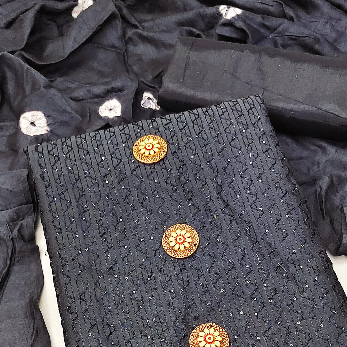 Grey Sequence Embroidered Chanderi Dress Material - Peachmode