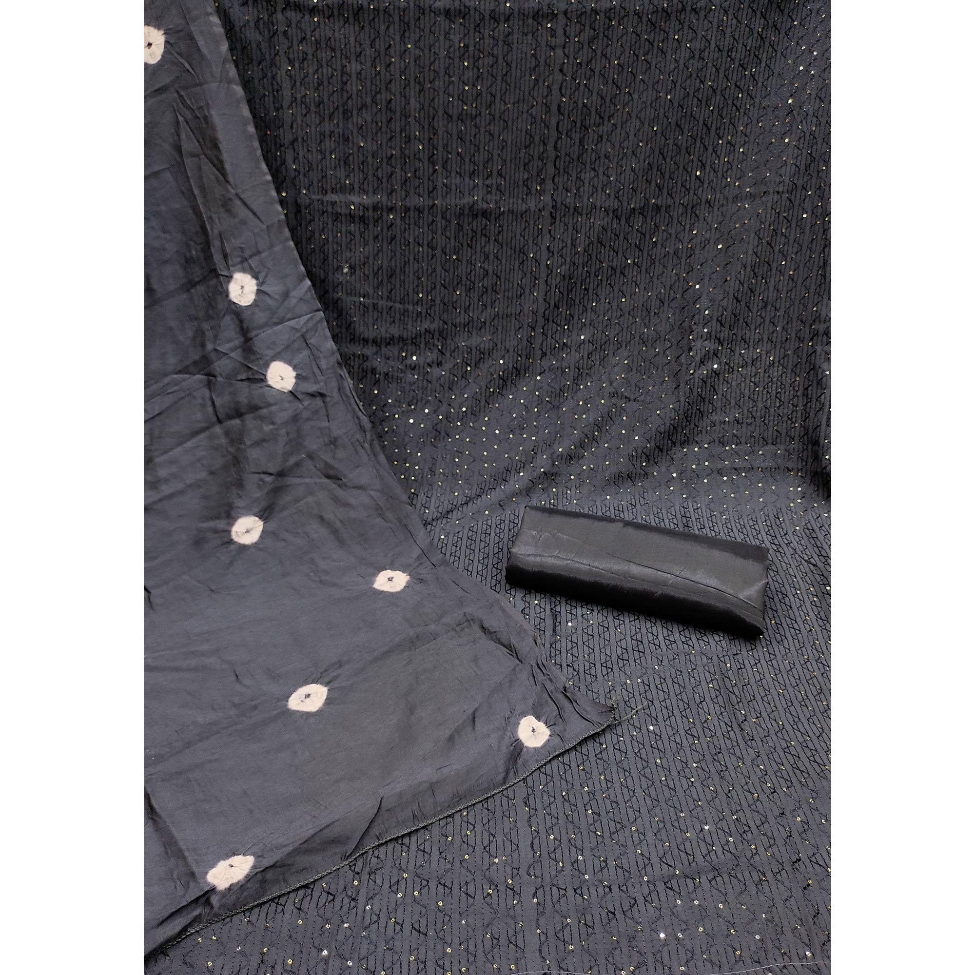 Grey Sequence Embroidered Chanderi Dress Material - Peachmode