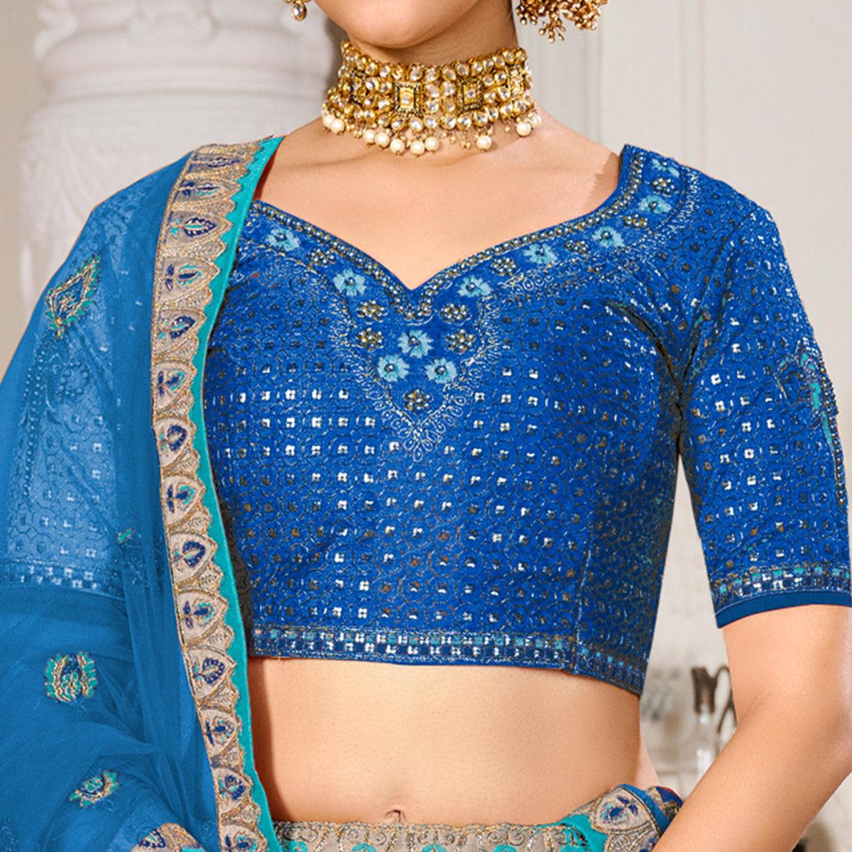 Grey Wedding Wear Embroidered Silk Lehenga Choli - Peachmode