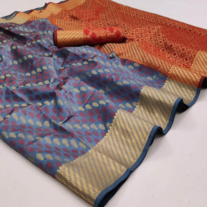 Grey Woven Art Silk Saree - Peachmode