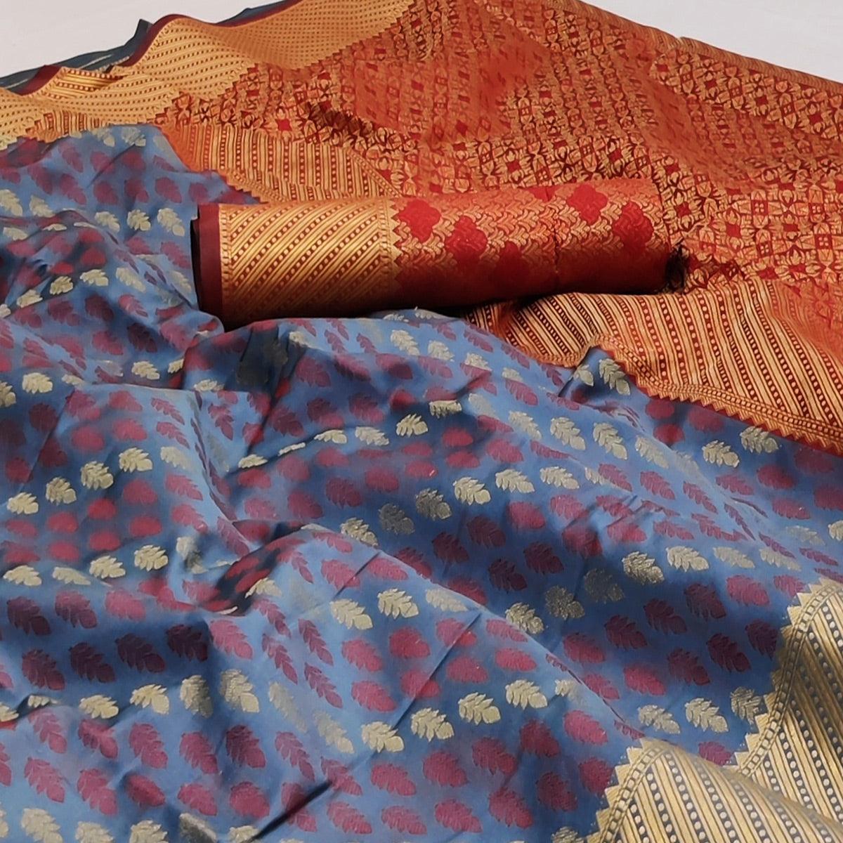 Grey Woven Art Silk Saree - Peachmode