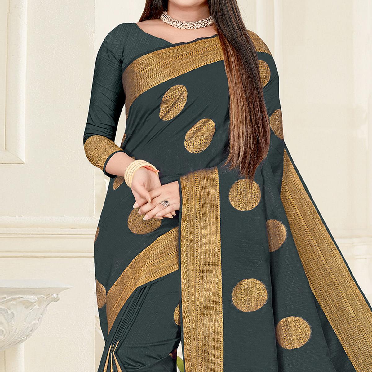 Grey Woven Cotton Silk Saree - Peachmode