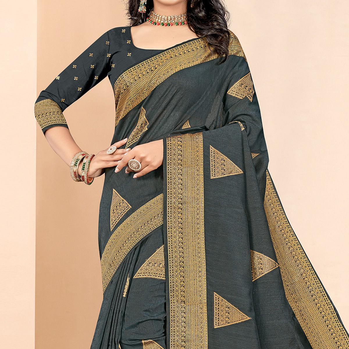 Grey Woven Cotton Silk Saree - Peachmode