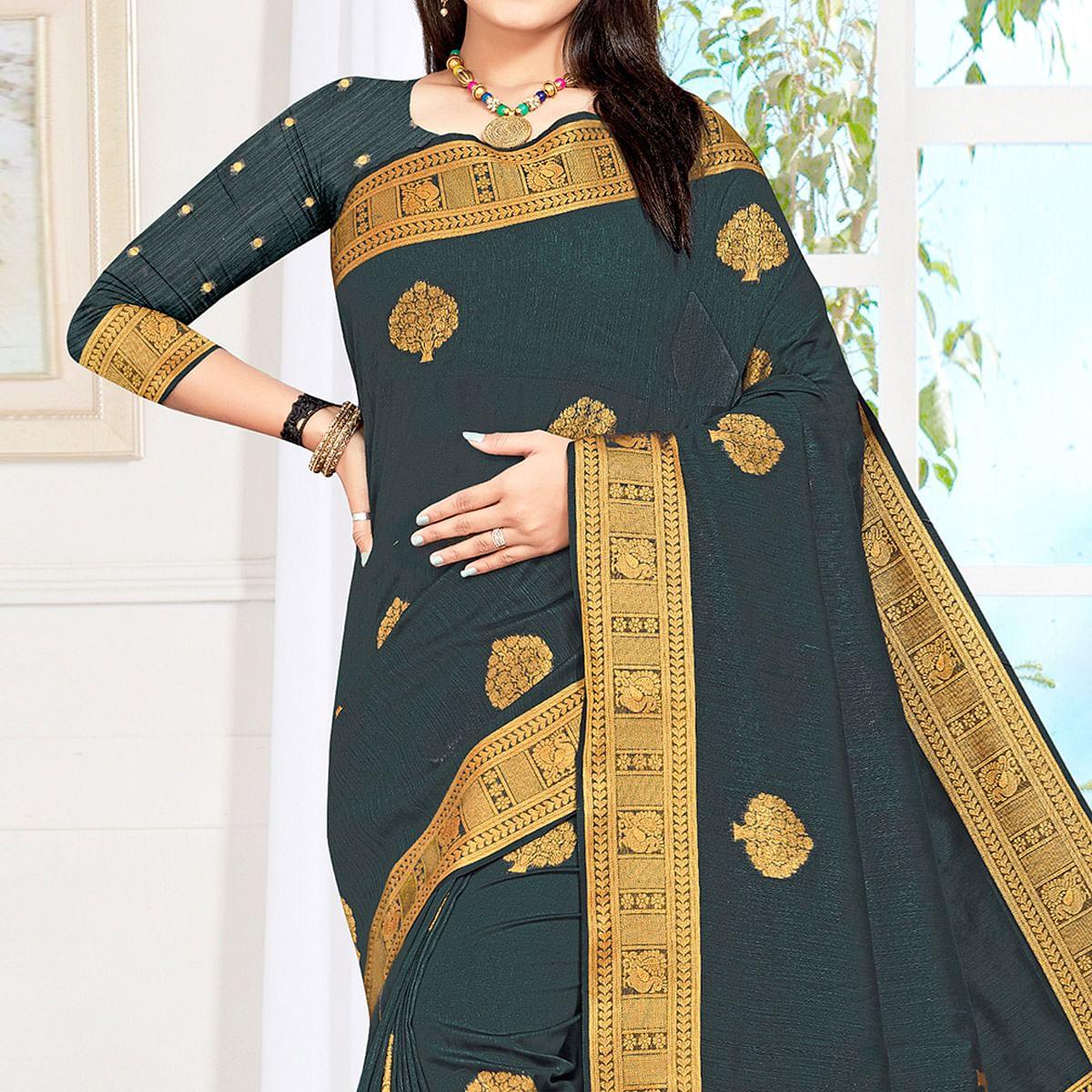 Grey Woven Cotton Silk Saree - Peachmode