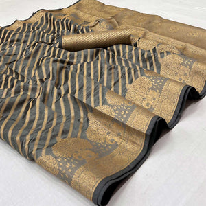 Grey Woven Organza Saree - Peachmode