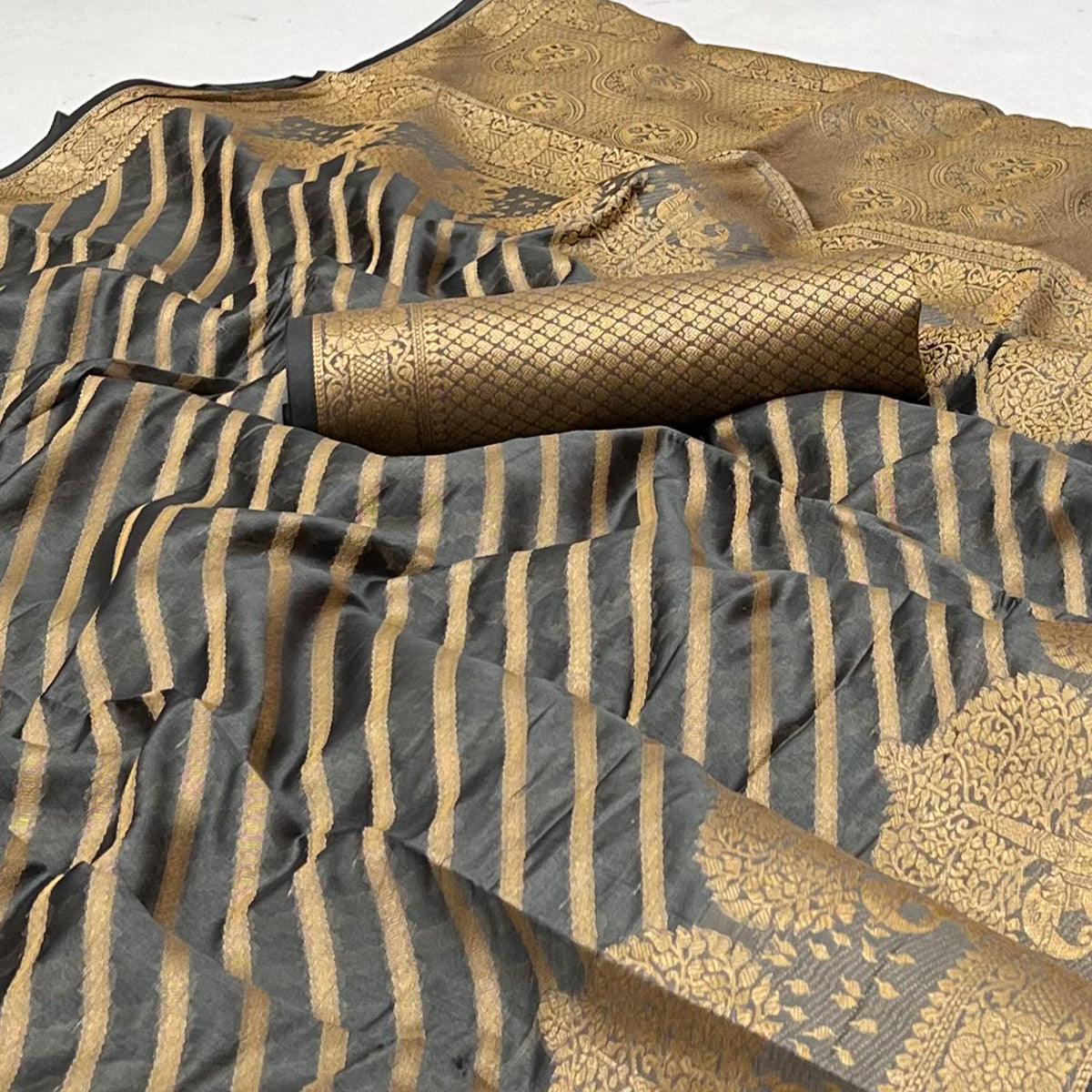 Grey Woven Organza Saree - Peachmode