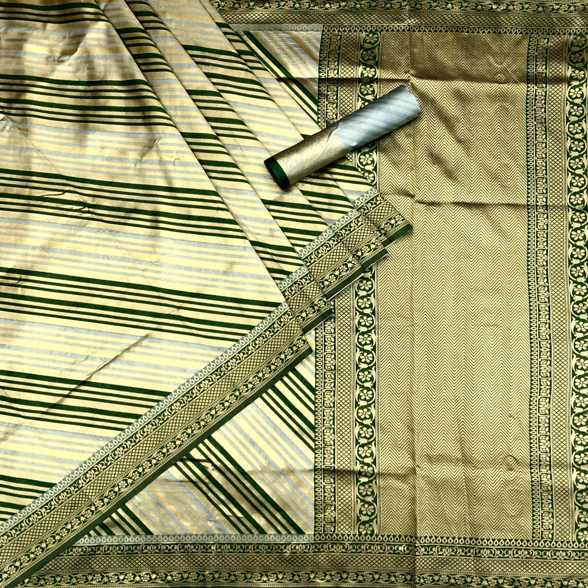 Grey Woven Silk Saree - Peachmode