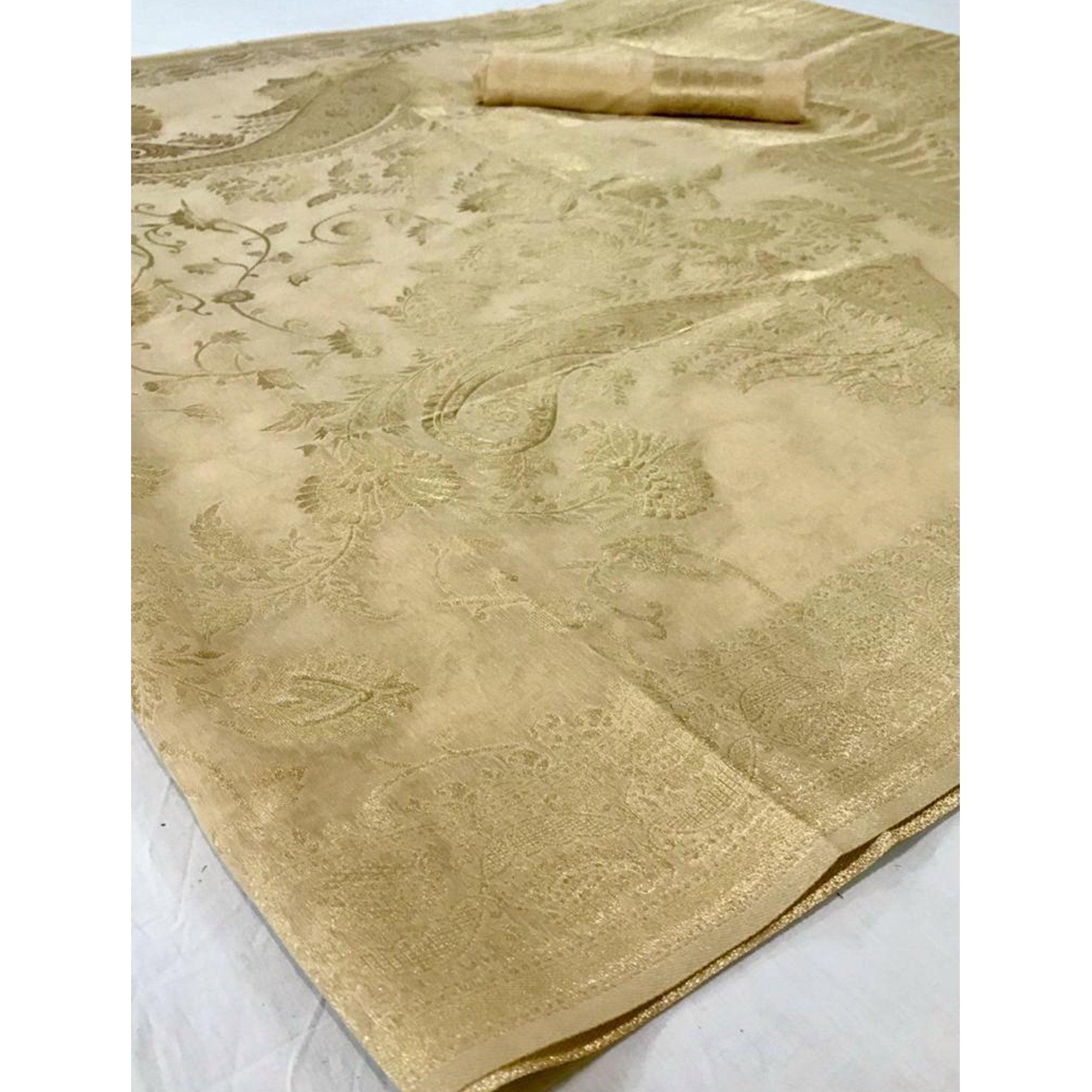 Groovy Beige Coloured Partywear Pure Modal Woven Silk Saree - Peachmode
