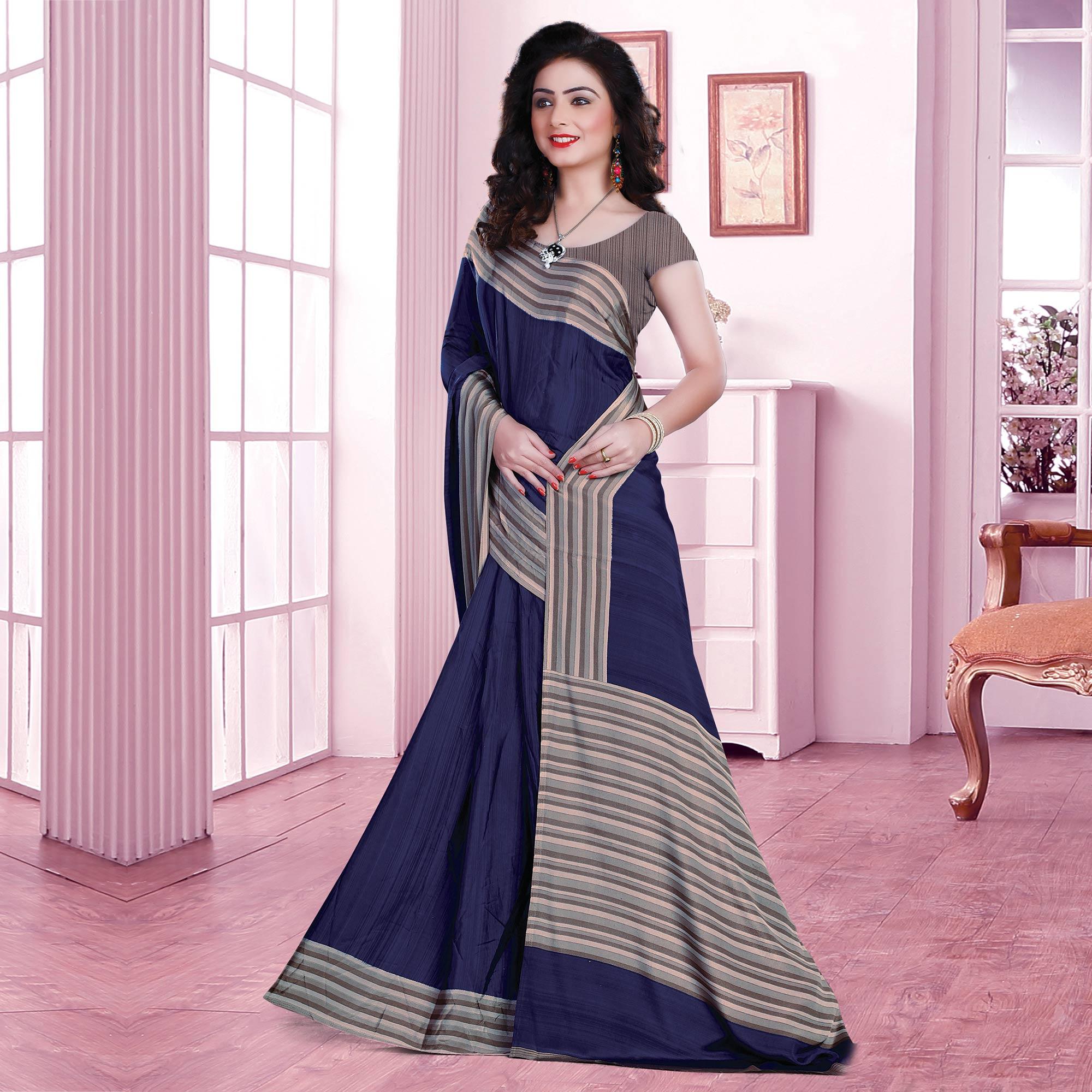 Groovy Blue Coloured Casual Wear Printed Crepe Saree - Peachmode
