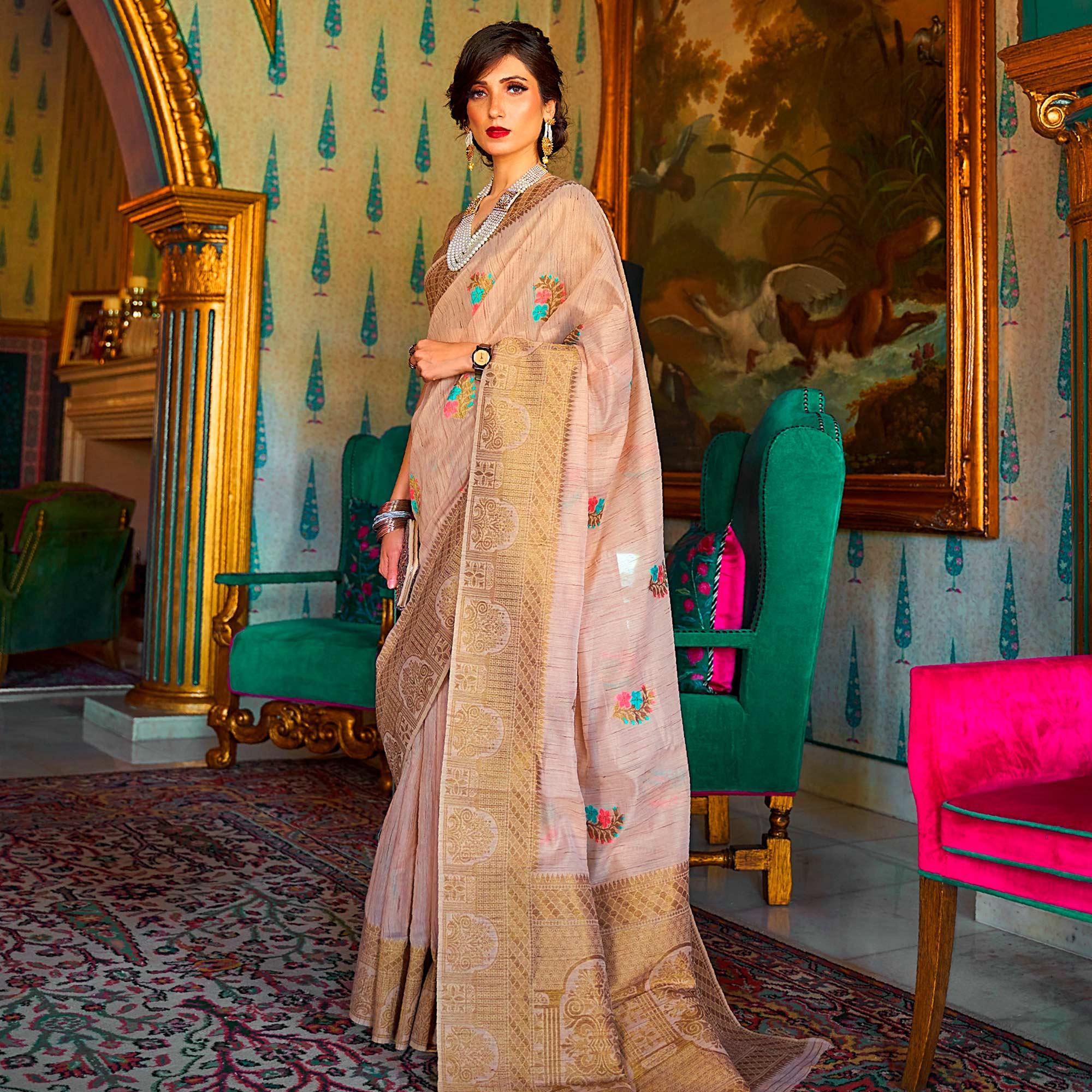 Groovy Mauve Coloured Festive Wear Woven Multi Slub Soft Silk Saree - Peachmode