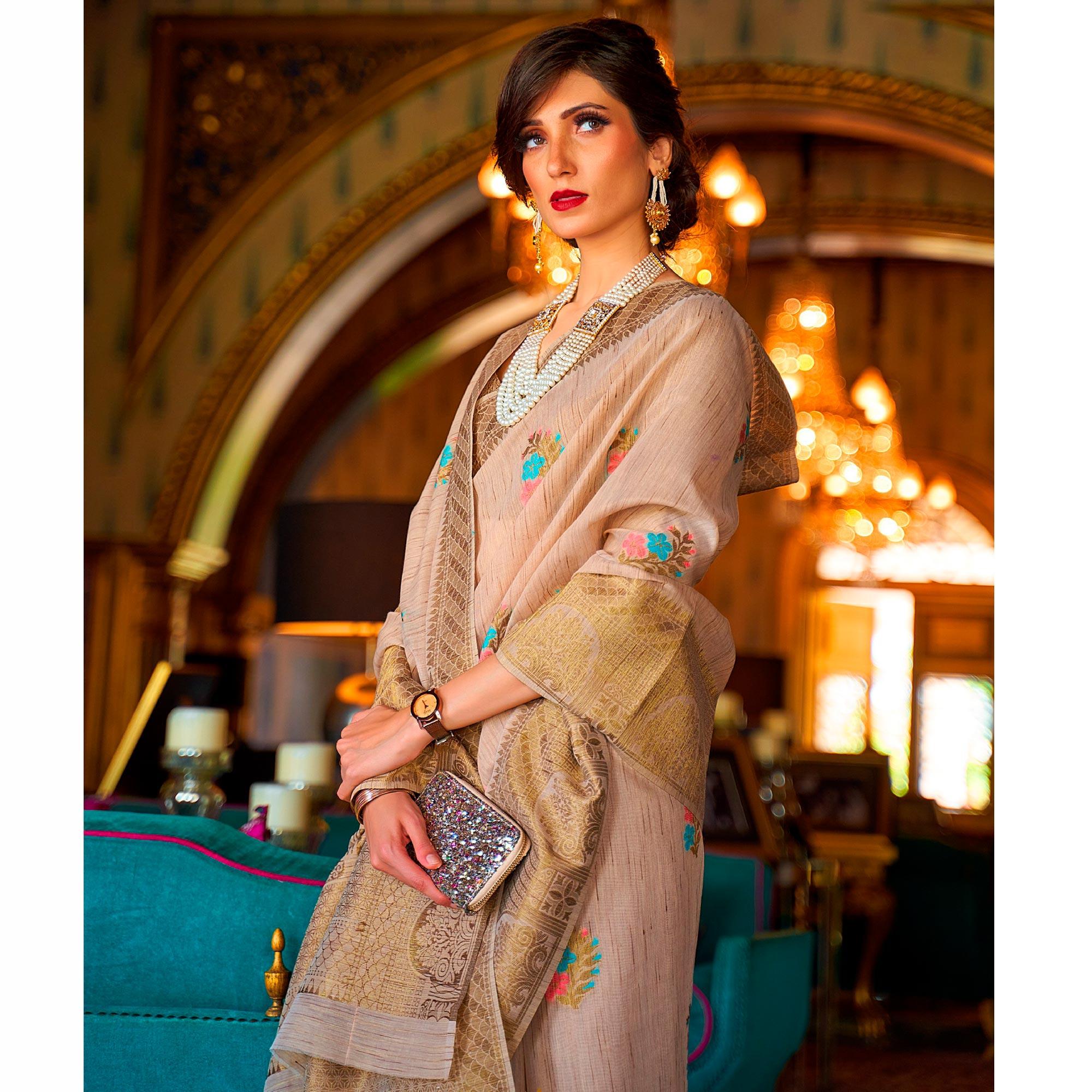 Groovy Mauve Coloured Festive Wear Woven Multi Slub Soft Silk Saree - Peachmode