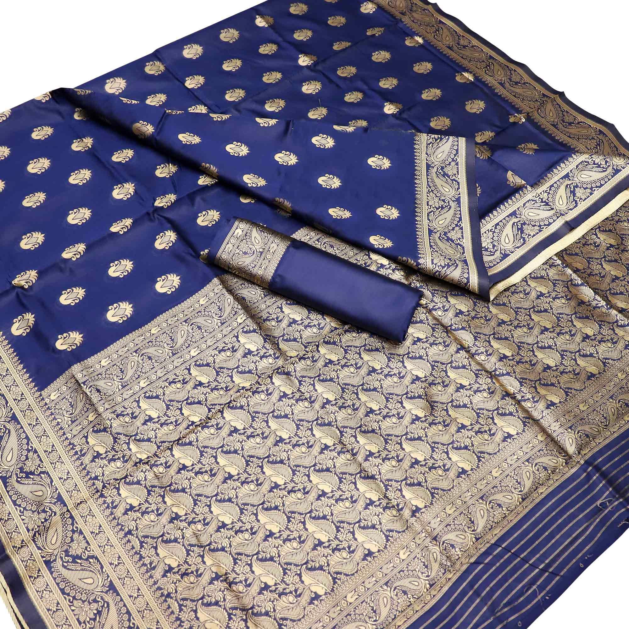 Groovy Navy Blue Colored Festive Wear Woven Kota Art Silk Banarasi Saree - Peachmode