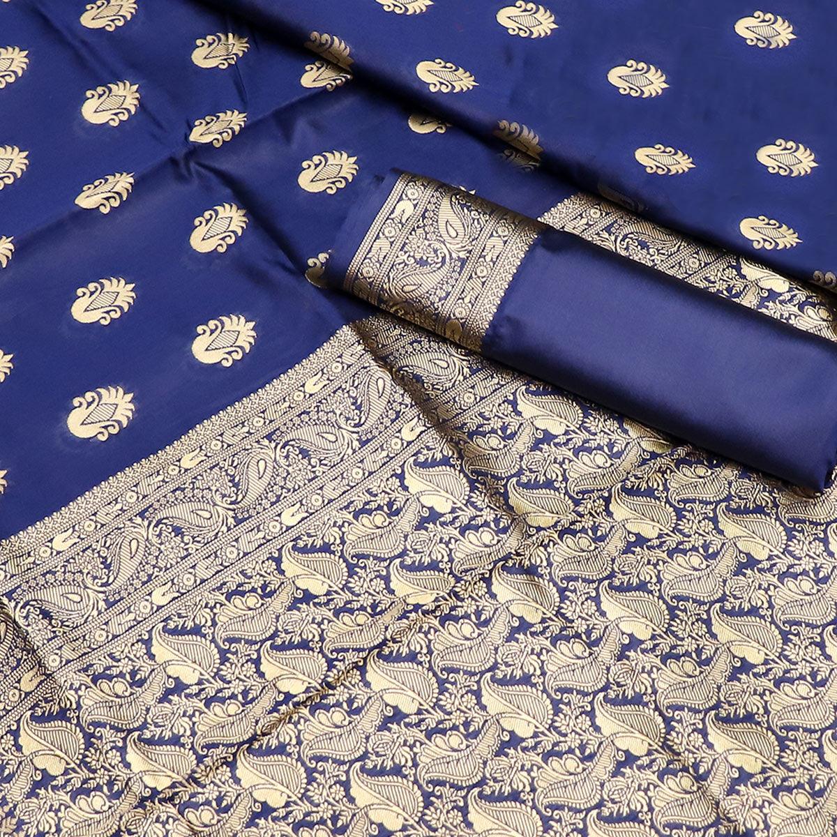 Groovy Navy Blue Colored Festive Wear Woven Kota Art Silk Banarasi Saree - Peachmode