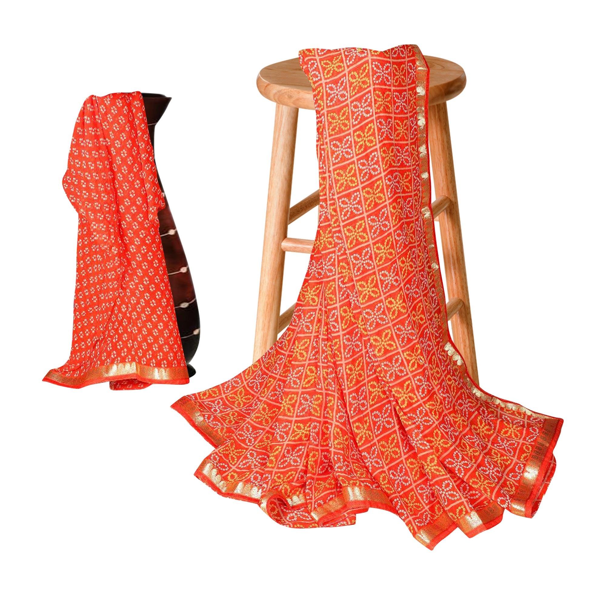 Groovy Orange Colored Casual Bandhani Printed Georgette Saree - Peachmode