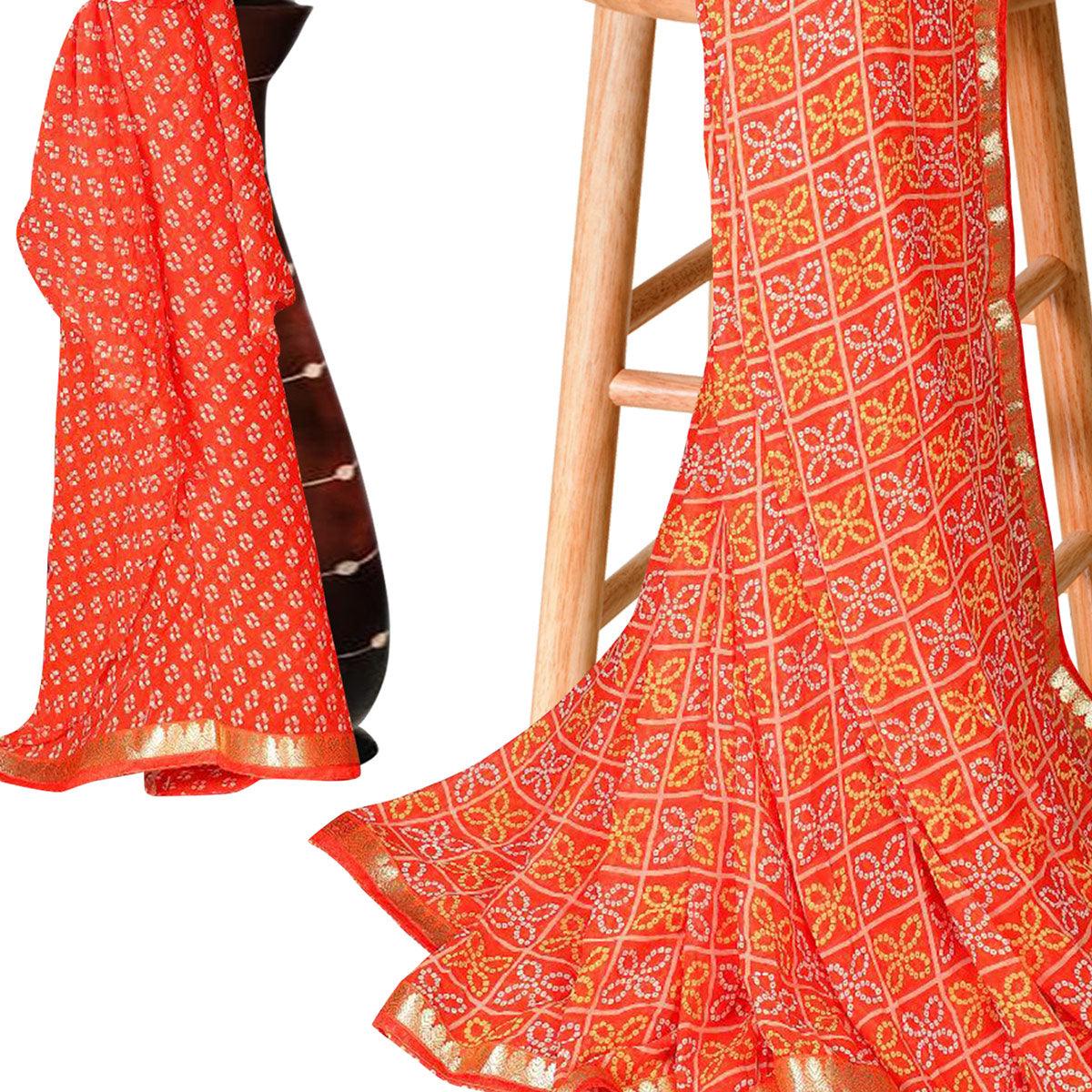 Groovy Orange Colored Casual Bandhani Printed Georgette Saree - Peachmode