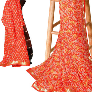 Groovy Orange Colored Casual Bandhani Printed Georgette Saree - Peachmode